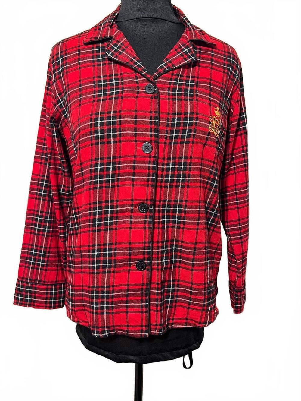 Ralph Lauren Red Cotton Plaid Button-Up Shirt with Embroidered Crest Large